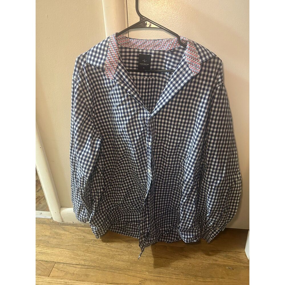 Tailorbyrd Collection Men's XL Navy Gingham Shirt Geometric Trim Flip Cuffs
